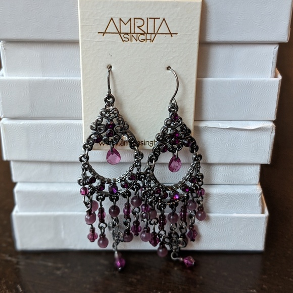None Jewelry - Purple Bead Dangle Earrings